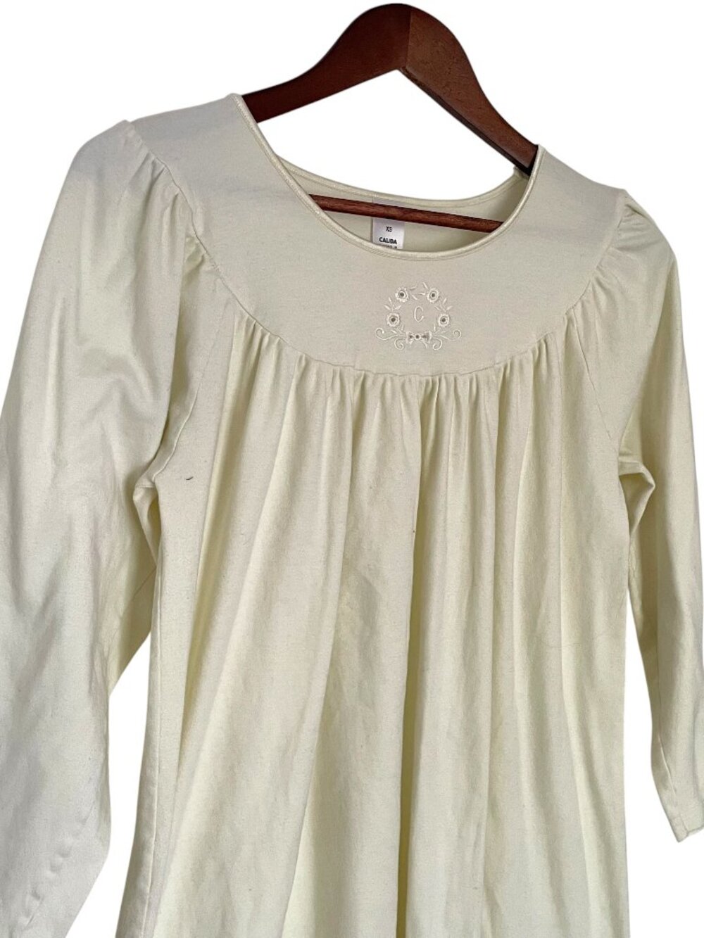 Calida Switzerland Nightgown Size XS Butter Yellow 100% Cotton Long Sleeve